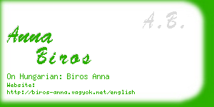 anna biros business card